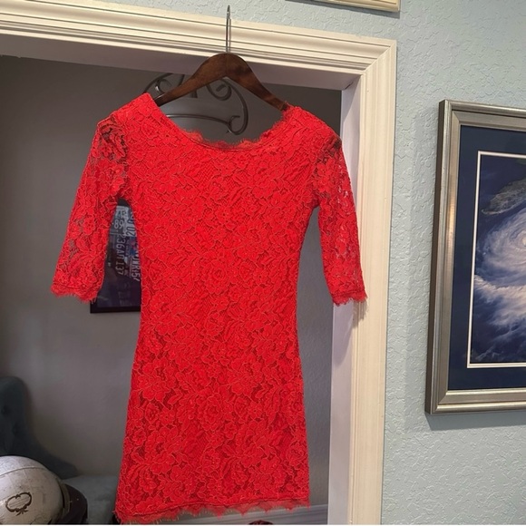 Red Lace Exposed Zipper Mini Dress Small - Picture 6 of 11